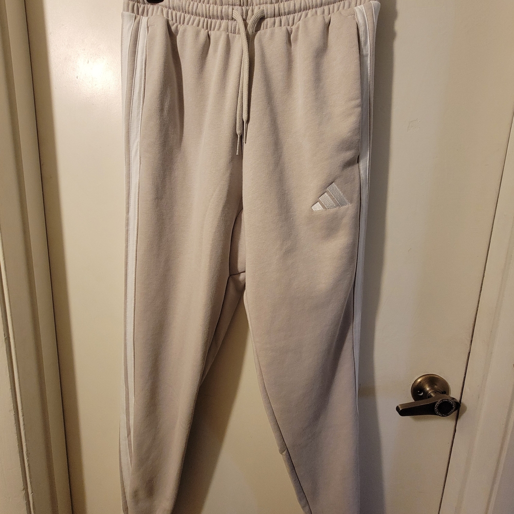 adidas Cream Men’s Three-Stripe Jogger Sweatpants
